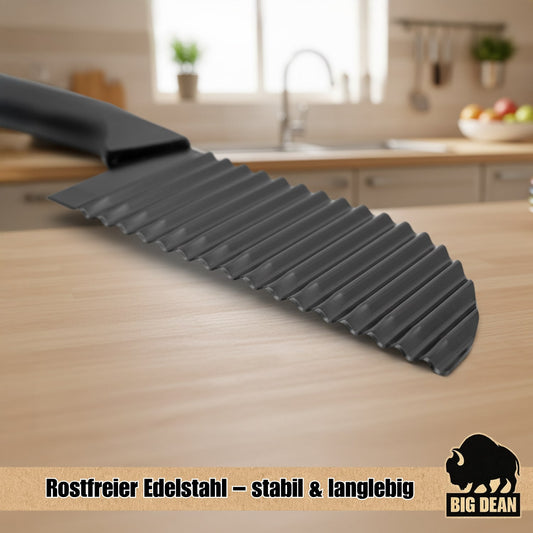 BigDean Wellenschneider Wellenmesser inkl. Klingenschutz Riffelmesser Wellenschneider für Gemüse  2