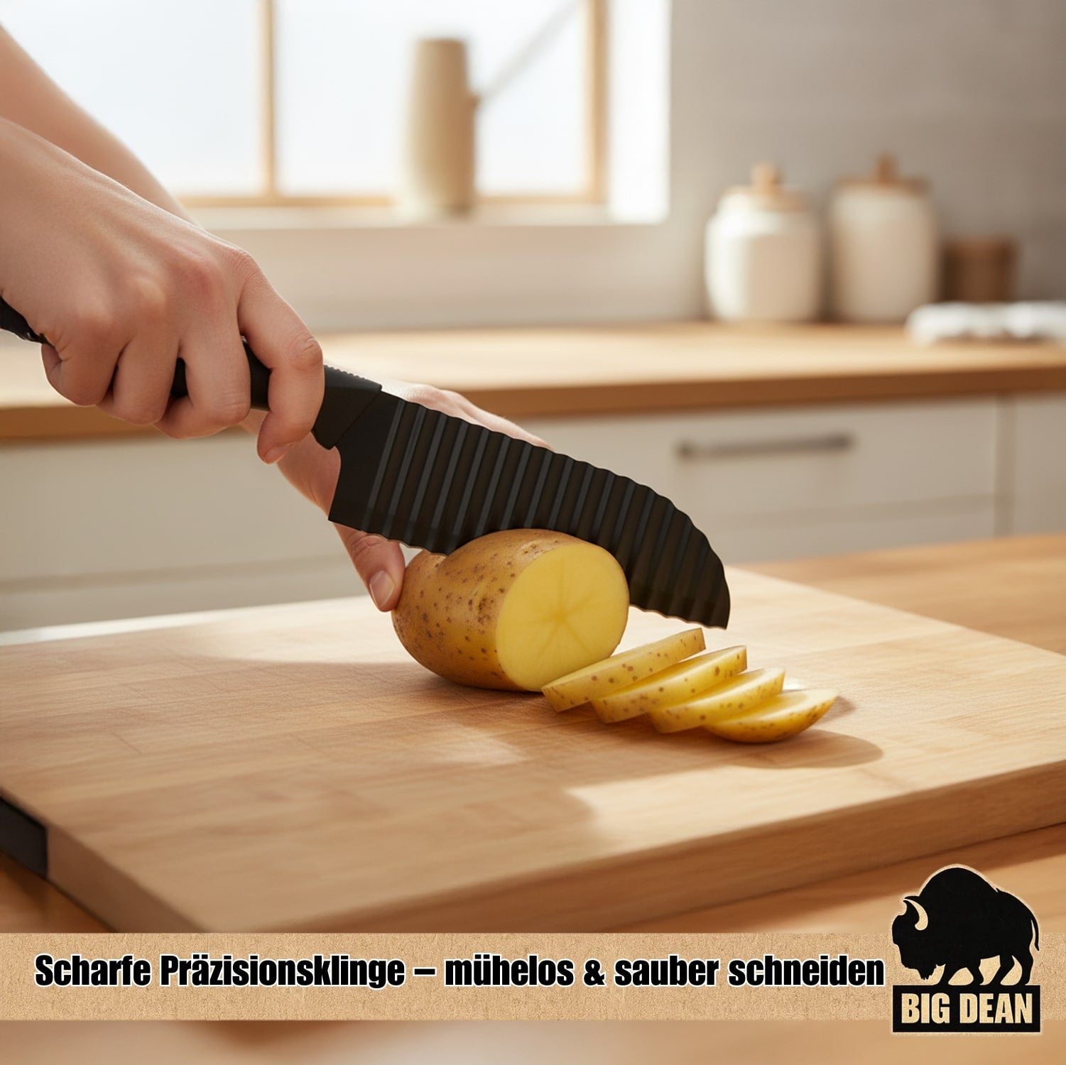 BigDean Wellenschneider Wellenmesser inkl. Klingenschutz Riffelmesser Wellenschneider für Gemüse  3