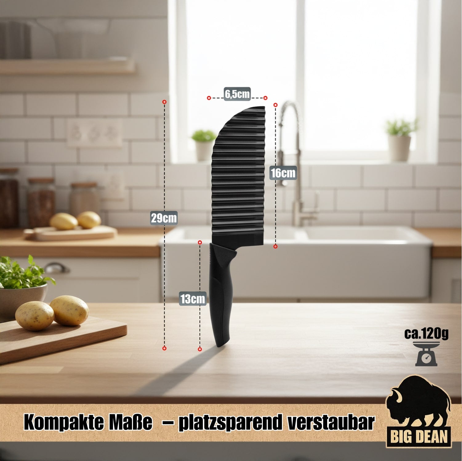 BigDean Wellenschneider Wellenmesser inkl. Klingenschutz Riffelmesser Wellenschneider für Gemüse  5