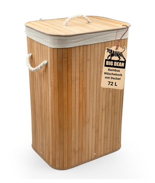 Wäschekorb Bambus 72L Wäschesammler Wäschetruhe Wäschetonne Wäschekorb mit Deckel Wäschesack