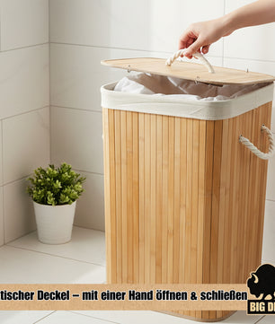 BigDean Wäschekorb Bambus 72L Wäschesammler Wäschetruhe Wäschetonne Wäschekorb mit Deckel Wäschesack 2