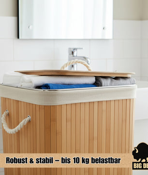 BigDean Wäschekorb Bambus 72L Wäschesammler Wäschetruhe Wäschetonne Wäschekorb mit Deckel Wäschesack 3