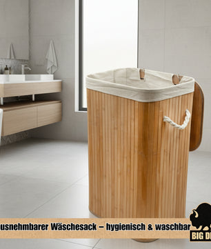 BigDean Wäschekorb Bambus 72L Wäschesammler Wäschetruhe Wäschetonne Wäschekorb mit Deckel Wäschesack 4