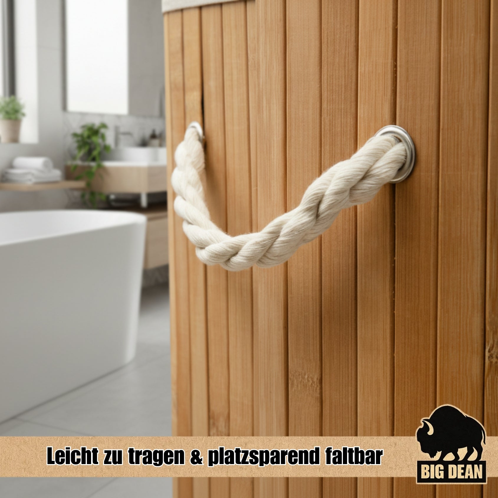 BigDean Wäschekorb Bambus 72L Wäschesammler Wäschetruhe Wäschetonne Wäschekorb mit Deckel Wäschesack 5