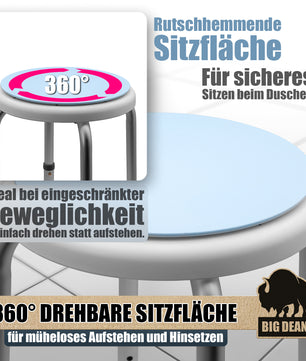 Duschhocker 360° drehbarer belastbarer Duschstuhl bis 136 kg höhenverstellbarer Duschhocker. rutschf 2