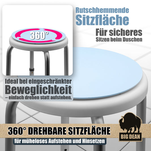 Duschhocker 360° drehbarer belastbarer Duschstuhl bis 136 kg höhenverstellbarer Duschhocker. rutschf 2