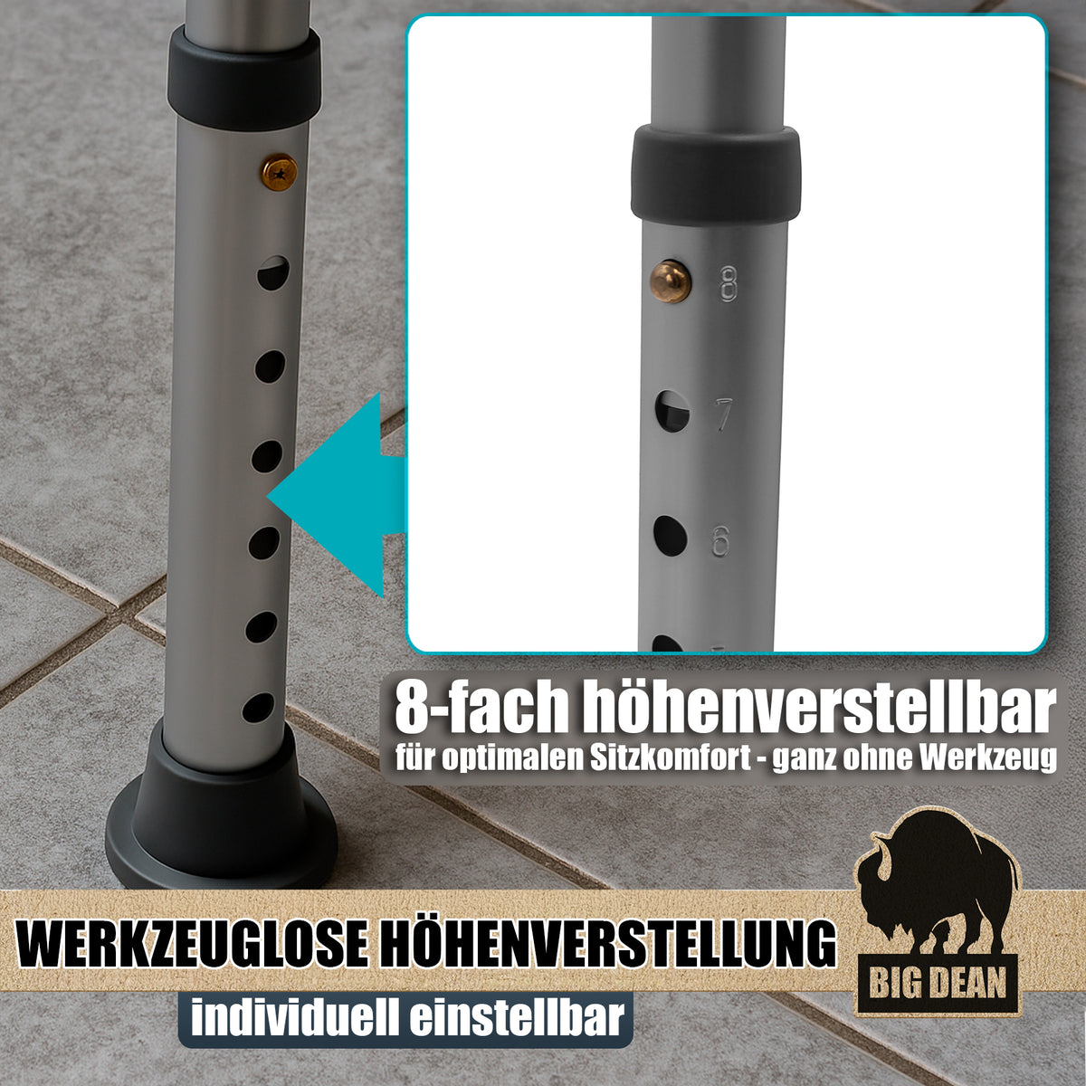 Duschhocker 360° drehbarer belastbarer Duschstuhl bis 136 kg höhenverstellbarer Duschhocker. rutschfest durch Gummifüße image 4