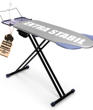 Bügelbrett XXL (120x45 cm Bügelfläche) inkl. ausklappbarer Schulterpassform - Stabiler Bügeltisch für Dampfbügelstationen und Bügeleisen - Ironing Board - höhenverstellbar