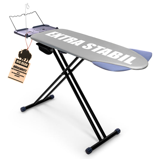 BigDean Bügelbrett XXL (120x45 cm Bügelfläche) inkl. ausklappbarer Schulterpassform - Stabiler Bügeltisch für Dampfbügelstationen und Bügeleisen - Ironing Board - höhenverstellbar image 1