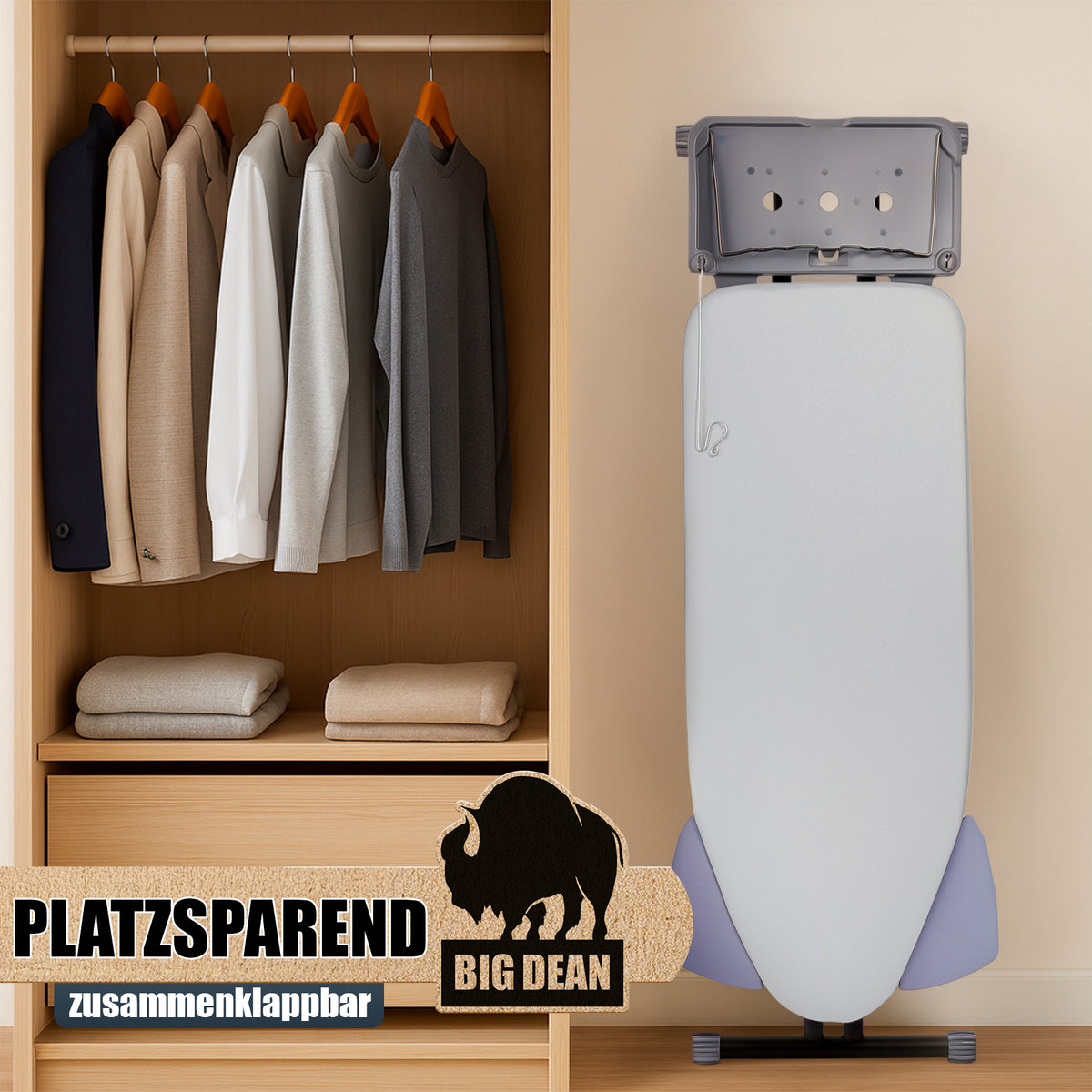 BigDean Bügelbrett XXL (120x45 cm Bügelfläche) inkl. ausklappbarer Schulterpassform - Stabiler Bügeltisch für Dampfbügelstationen und Bügeleisen - Ironing Board - höhenverstellbar image 4