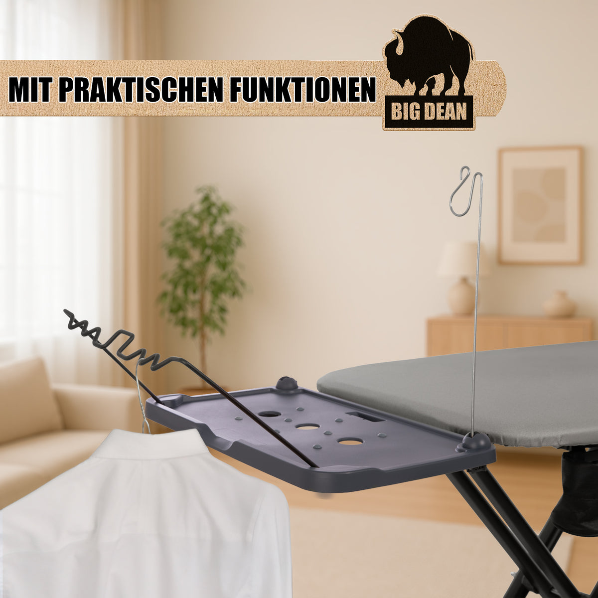 BigDean Bügelbrett XXL (120x45 cm Bügelfläche) inkl. ausklappbarer Schulterpassform - Stabiler Bügeltisch für Dampfbügelstationen und Bügeleisen - Ironing Board - höhenverstellbar image 5