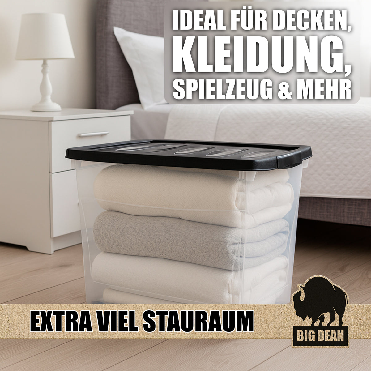 BigDean 80 L Aufbewahrungsbox mit Deckel und Rollen groß Budget Line Plastikbox mit Deckel XXL image 6