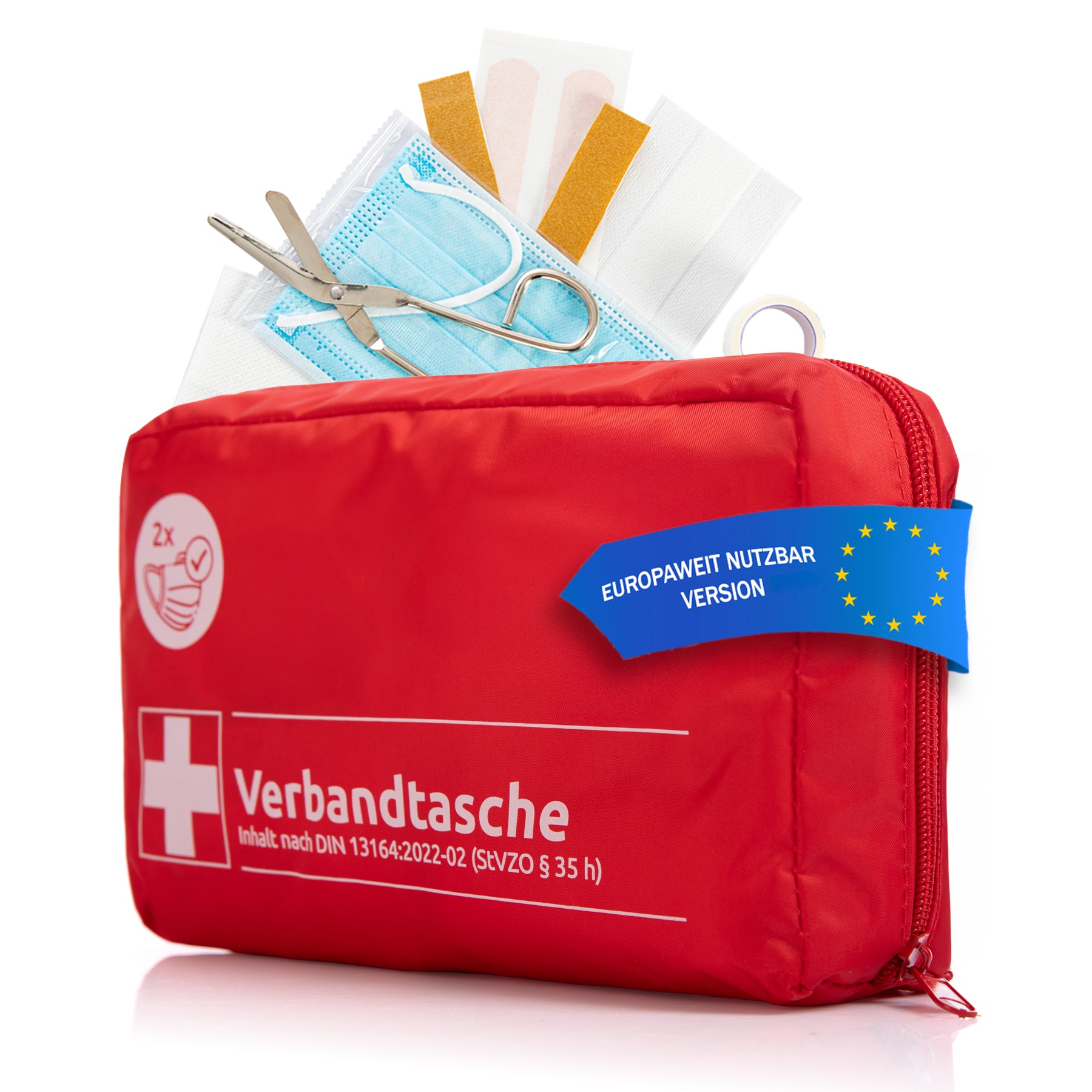 Verbandskasten Verbandstasche - rot nach DIN 13164:2022 - Erste Hilfe Set Auto