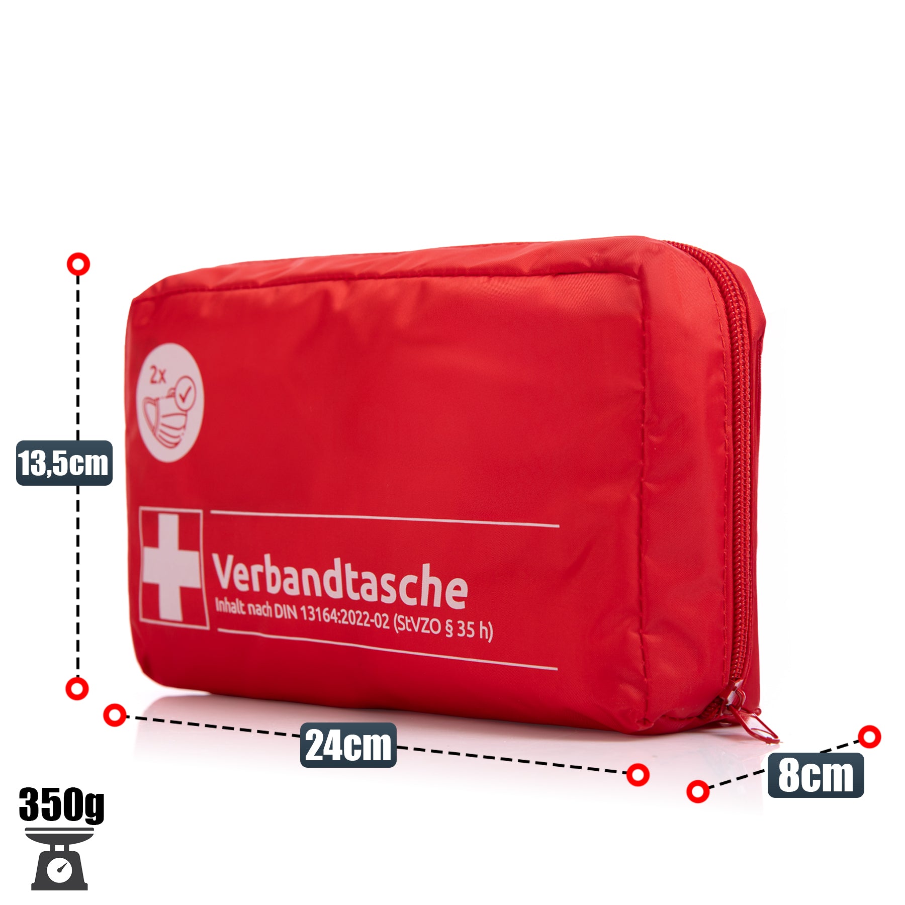Verbandskasten Verbandstasche - rot nach DIN 13164:2022 - Erste Hilfe Set Auto 3