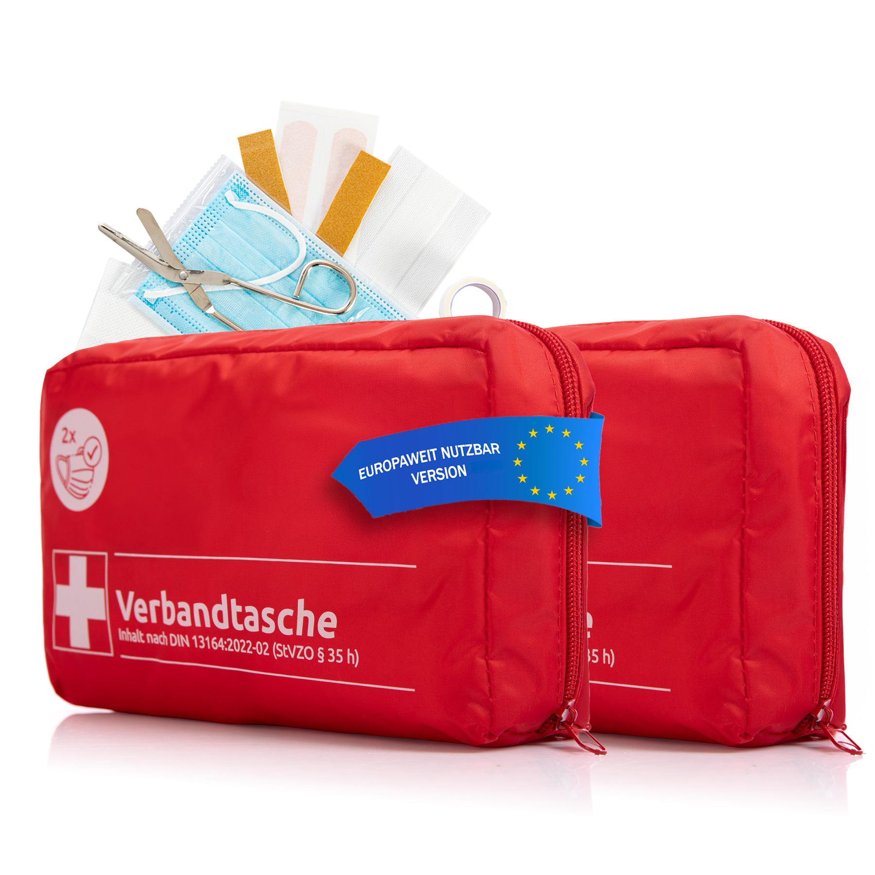 2x Verbandskasten Verbandstasche - rot nach DIN 13164:2022 - Erste Hilfe Set Auto