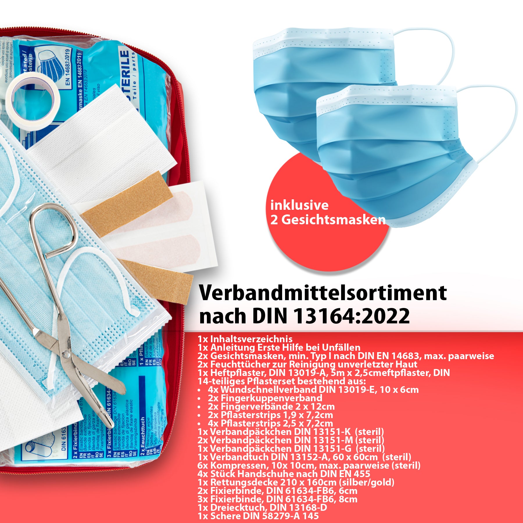 2x Verbandskasten Verbandstasche - rot nach DIN 13164:2022 - Erste Hilfe Set Auto 2