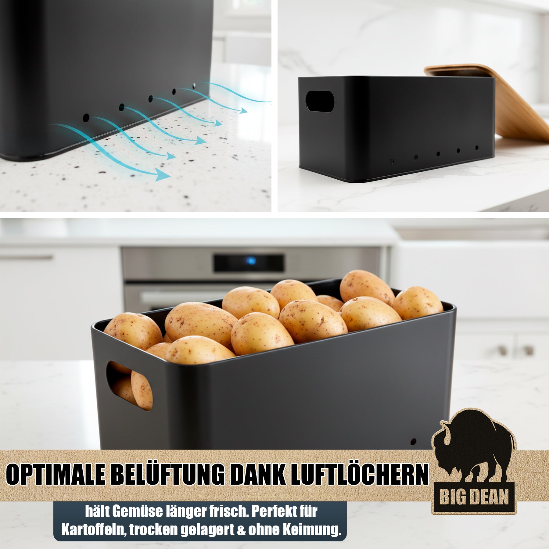 BigDean 3er Set Kartoffel Aufbewahrungsbox für Kartoffel, Zwiebel & Knoblauch Zwiebel Aufbewahrung 4