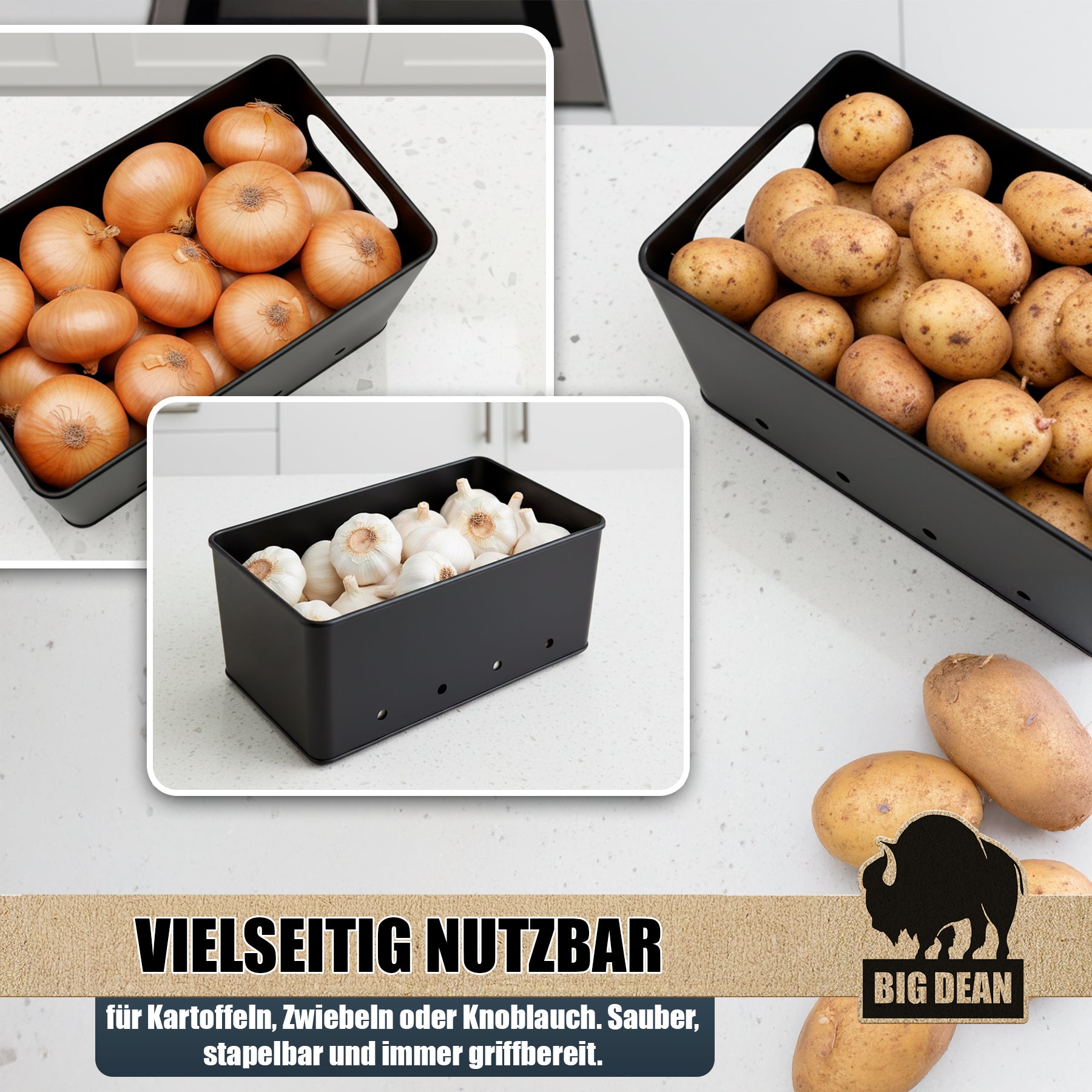 BigDean 3er Set Kartoffel Aufbewahrungsbox für Kartoffel, Zwiebel & Knoblauch Zwiebel Aufbewahrung 5