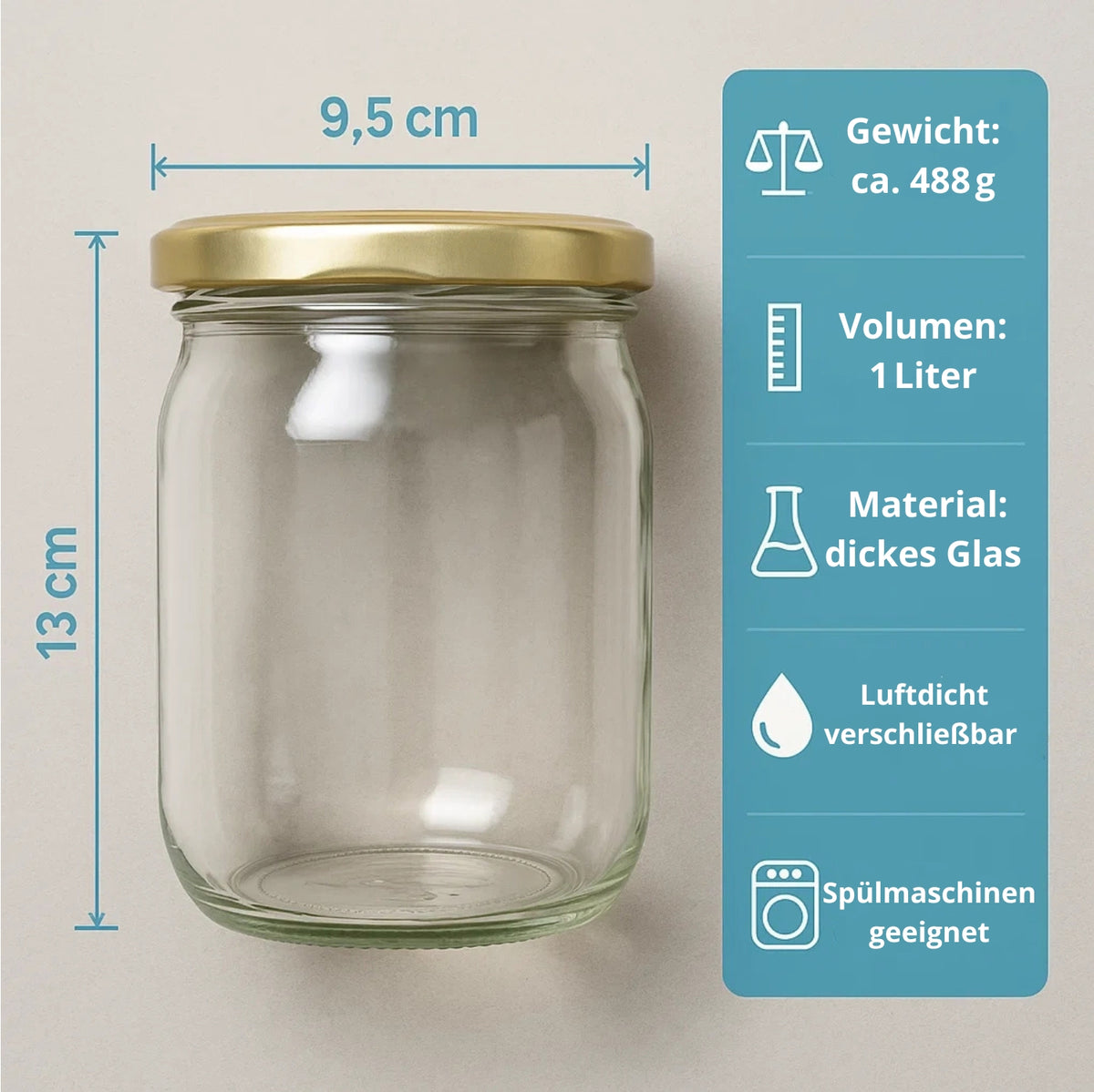 BigDean 6 Stück 1 Liter Einmachgläser mit extra großer Öffnung MADE IN GERMANY image 3