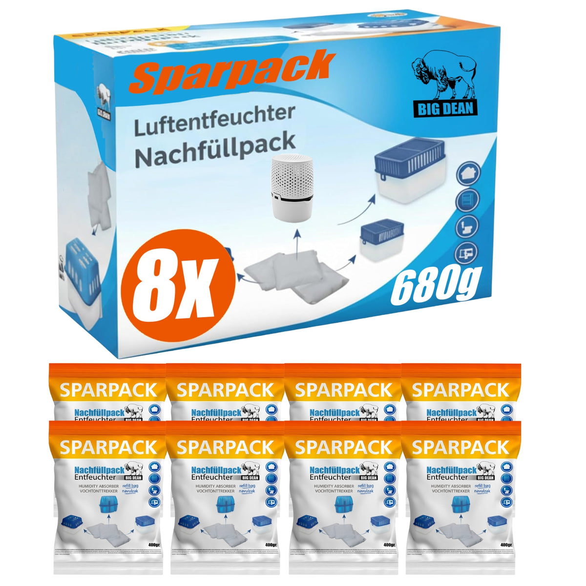 Luftentfeuchter Nachfüllpack 8 x 680 Gramm Premium Granulat image 1