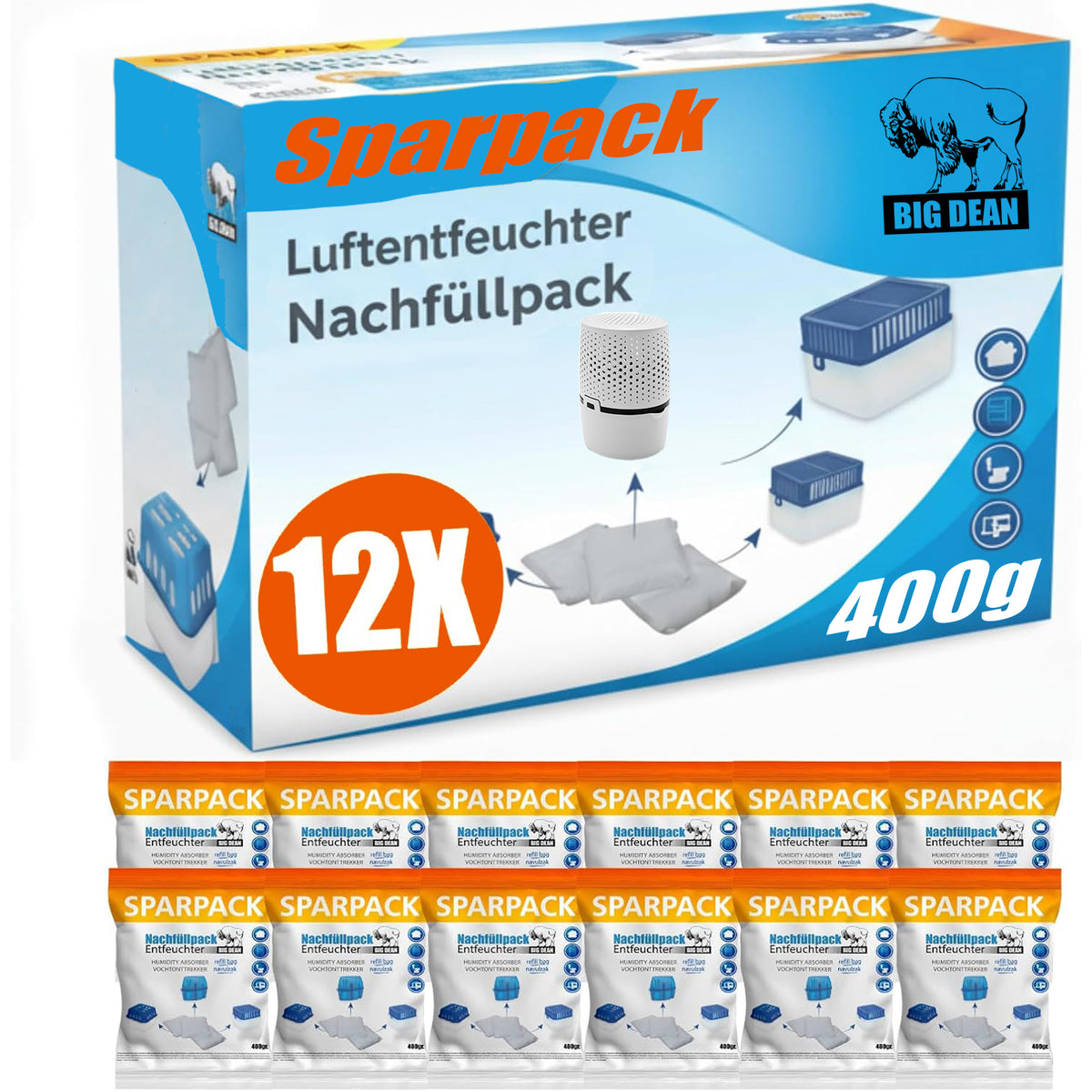 Luftentfeuchter Nachfüllpack 12 x 400 Gramm Premium Granulat image 1
