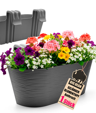 MA Blumenkasten Balkongeländer 43cm Blumenkästen mit Wasserspeicher Balkonkasten mit Halterung Anthrazit