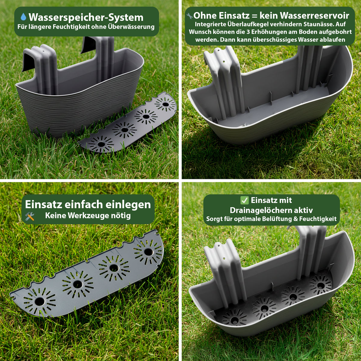 MA BigDean 2x Blumenkasten Balkongeländer 43cm Blumenkästen mit Wasserspeicher Balkonkasten mit Halterung Anthrazit mit Struktur image 2