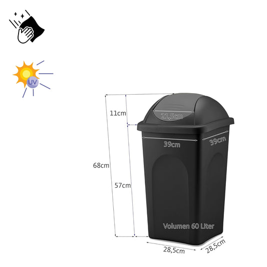 BigDean Mülleimer groß 60L - schwarz - mit Schwingdeckel grün - aus Kunststoff - Müllsammler Abfalleimer Mülltonne Abfallbehälter - Made in Italy image 2