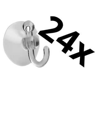 24 Stück Saugnapfhalter mit Kunststoffhaken Ø 3 cm – Mehrzweckhaken für Deko