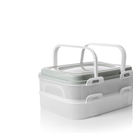 BigDean Partycontainer mit 2 Etagen und Hebeeinsatz in Pastell Grün – für Backwaren, Snacks & Kuchen geeignet – Kuchentransportbox ideal für Feierlichkeiten – lebensmittelecht & Made in Europa image 1