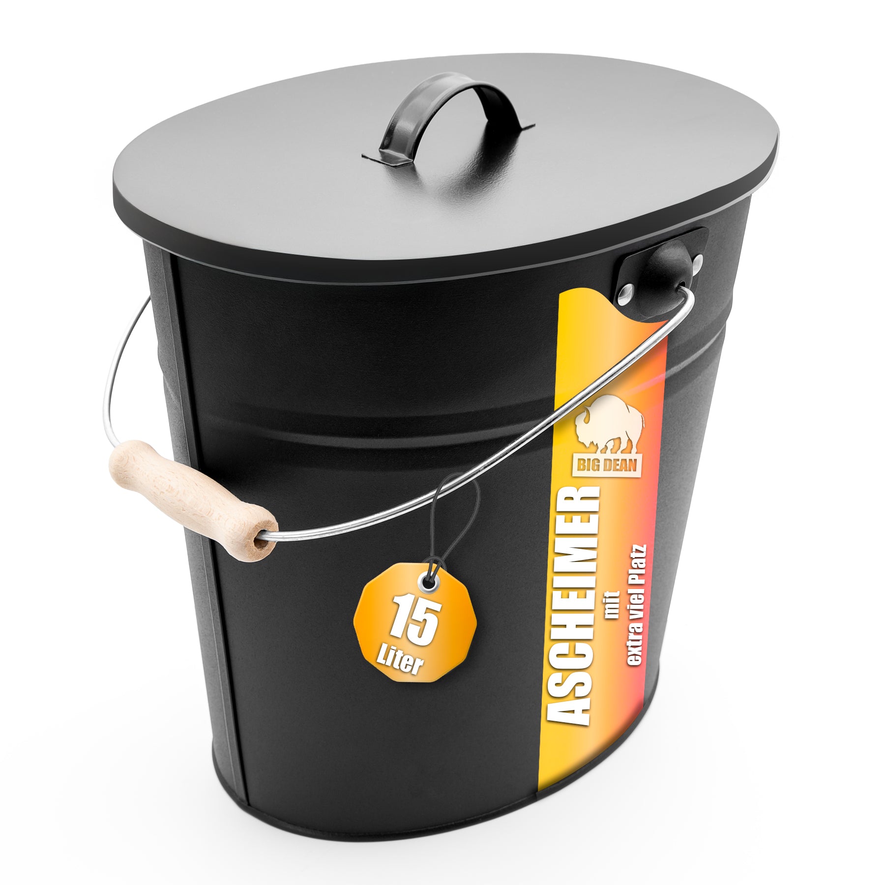 Ascheeimer mit Deckel 15 Liter mit Griff Ascheimer Oval