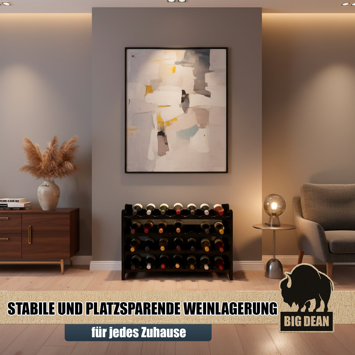 BigDean Flaschenregal stapelbar für 24 Flaschen Weinregal aus Kunststoff Schwarz Getränkeregal Flaschen Regalsystem für Glas- & PET bis 1,5 Liter image 2