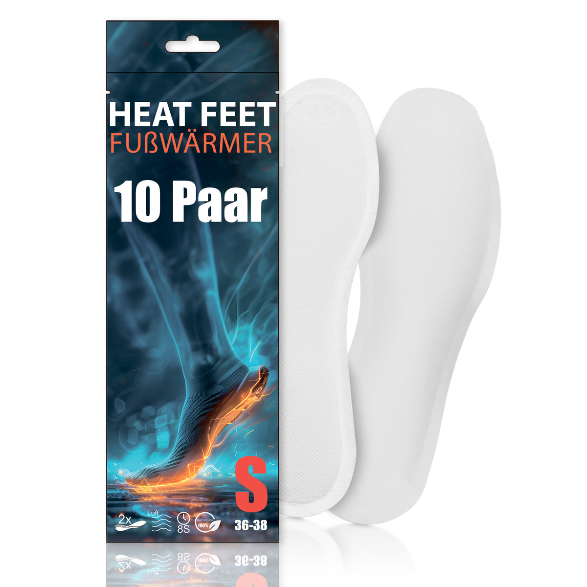 10 Paar HEAT FEET Wärmesohlen, Heizsohlen, Einlage Fußwärmer, wärmende Sohlen, warme Einlegesohlen, Wintersportarten Outdoorsport Weihnachtsmarkt, bei kalten Füßen für Schuhgröße 36-38 8h Wärme image 1