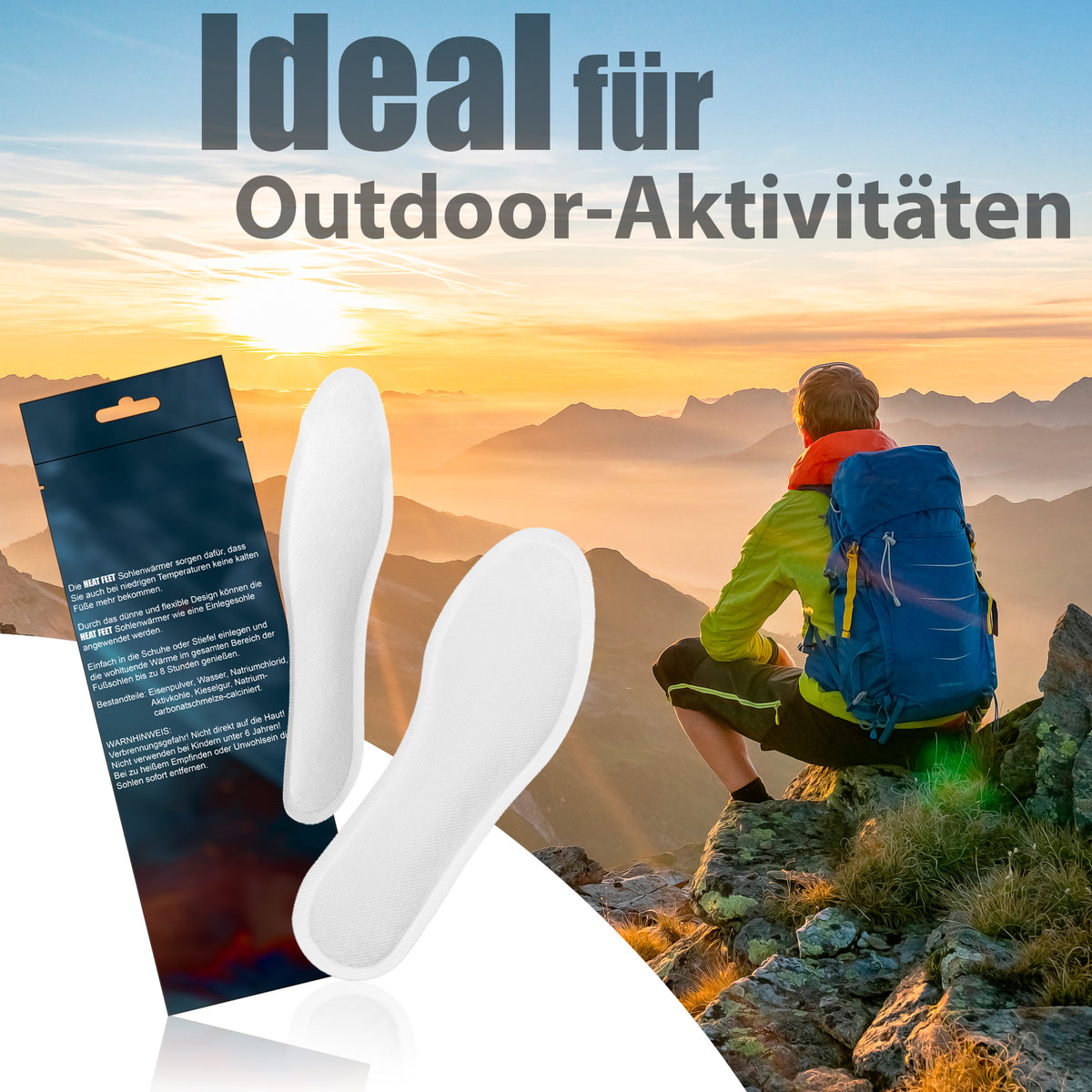 10 Paar HEAT FEET Wärmesohlen, Heizsohlen, Einlage Fußwärmer, wärmende Sohlen, warme Einlegesohlen, Wintersportarten Outdoorsport Weihnachtsmarkt, bei kalten Füßen für Schuhgröße 36-38 8h Wärme image 4