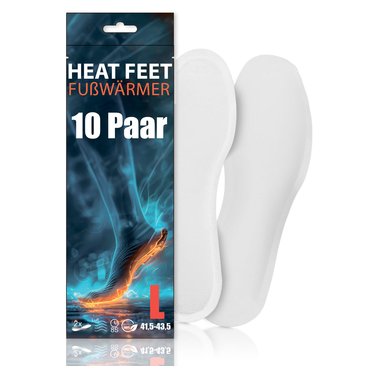 10 Paar HEAT FEET Wärmesohlen, Heizsohlen, Einlage Fußwärmer, wärmende Sohlen, warme Einlegesohlen, Wintersportarten Outdoorsport Weihnachtsmarkt, bei kalten Füßen für Schuhgröße 41,5-43,5 8h Wärme image 1