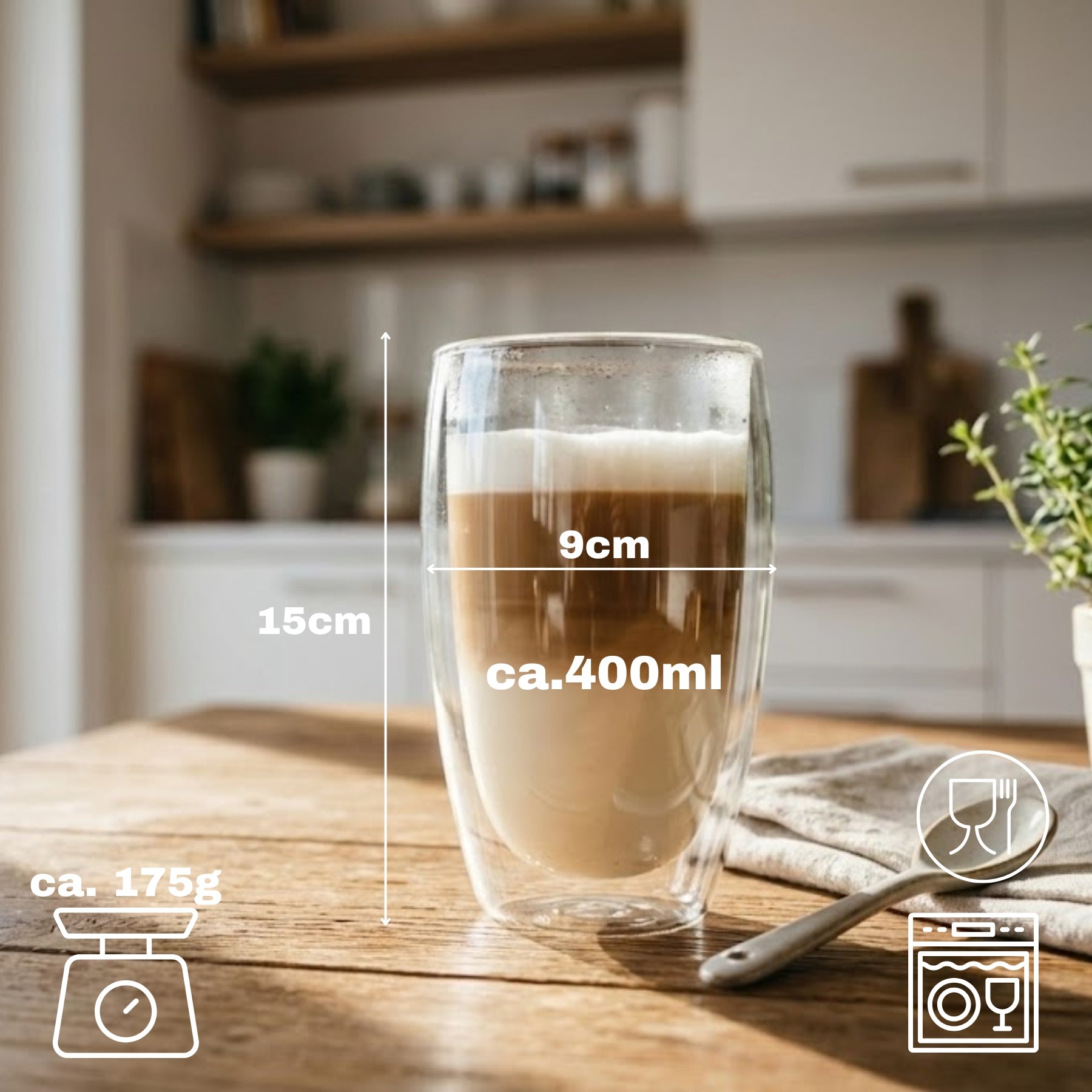 BigDean 6x 400ml doppelwandige Latte Macchiato Gläser Set Thermogläser aus Borosilikatglas 3