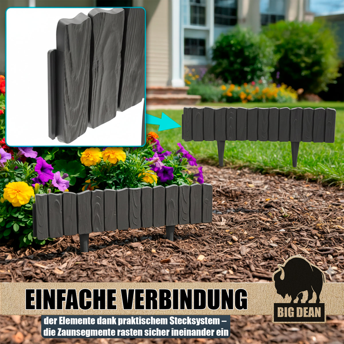 Leicht zu verarbeitende Rasenkante Kunststoff  Beeteinfassung Made in Europe   11,6 m lang  13cm hoch ANTHRAZIT image 2