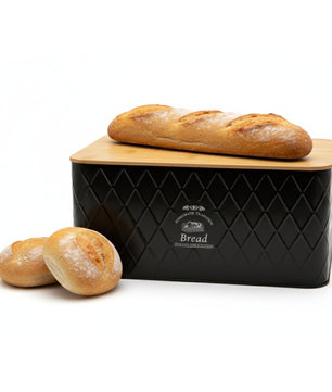 Brotkasten mit Deckel aus Bambus - Brotbox Metall Brotkasten schwarz Brotaufbewahrung