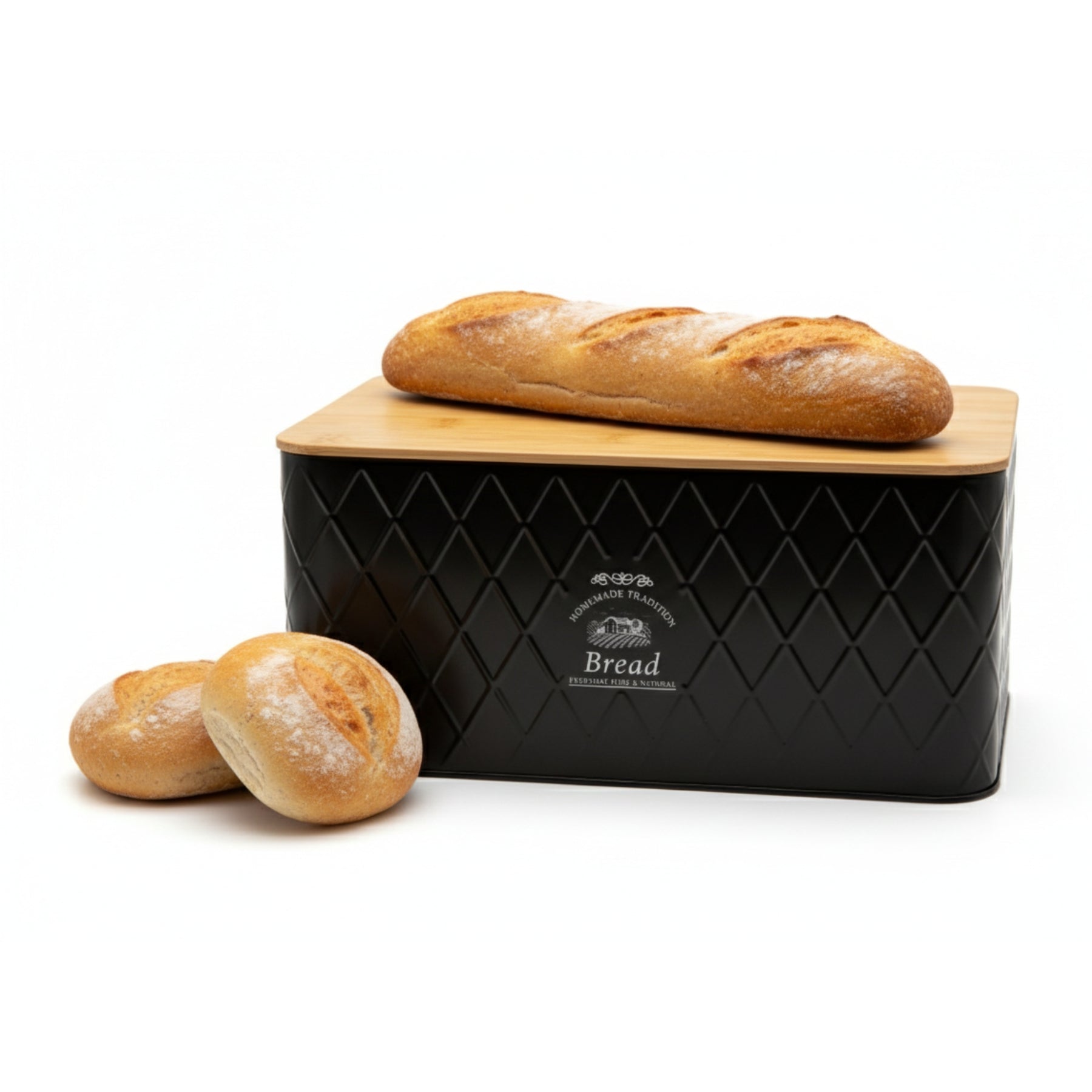 Brotkasten mit Deckel aus Bambus - Brotbox Metall Brotkasten schwarz Brotaufbewahrung
