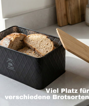 Brotkasten mit Deckel aus Bambus - Brotbox Metall Brotkasten schwarz Brotaufbewahrung 2