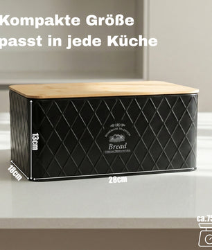 Brotkasten mit Deckel aus Bambus - Brotbox Metall Brotkasten schwarz Brotaufbewahrung 3