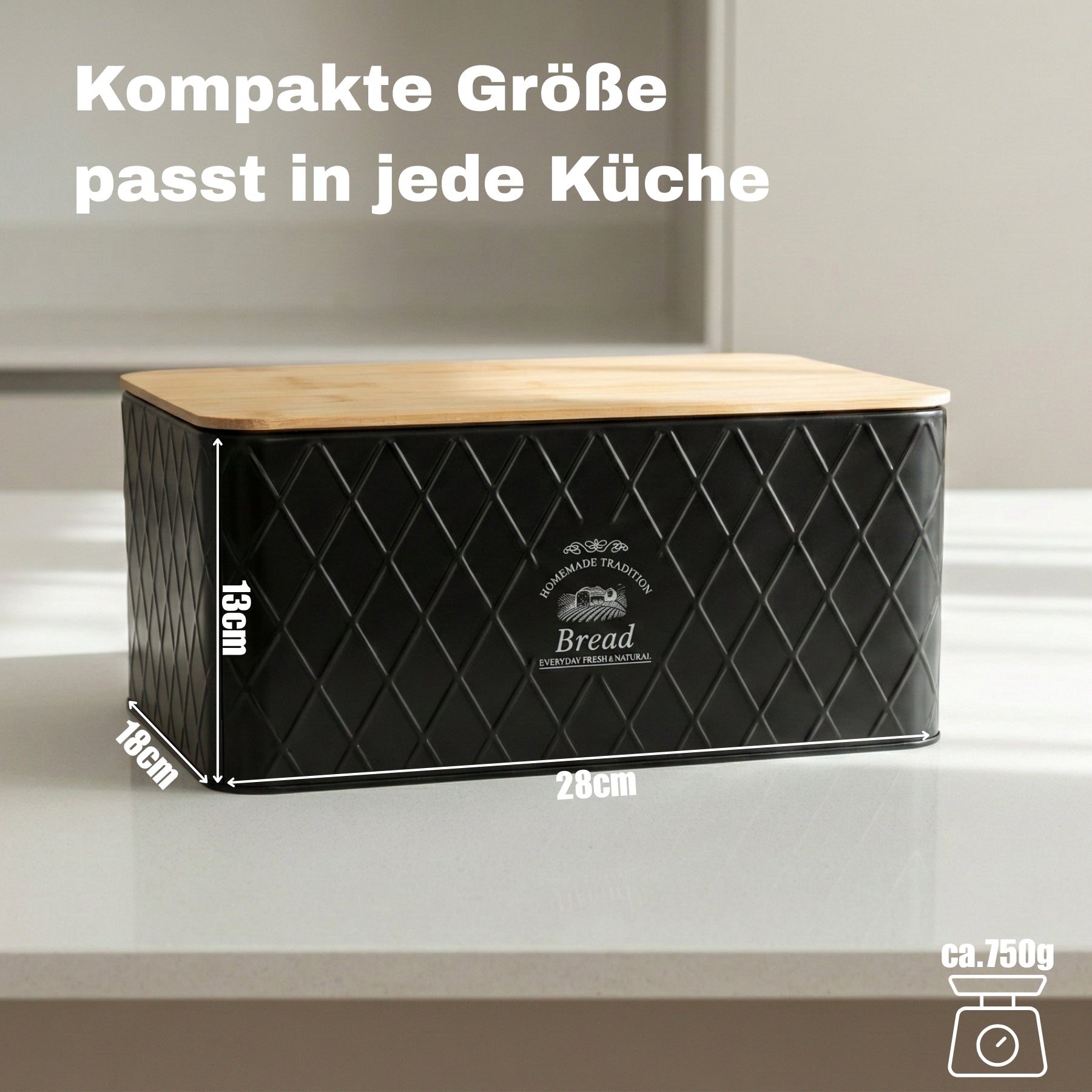 Brotkasten mit Deckel aus Bambus - Brotbox Metall Brotkasten schwarz Brotaufbewahrung 3
