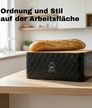 Brotkasten mit Deckel aus Bambus - Brotbox Metall Brotkasten schwarz Brotaufbewahrung 4