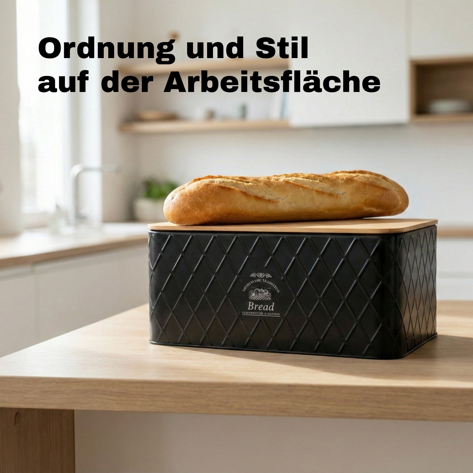 Brotkasten mit Deckel aus Bambus - Brotbox Metall Brotkasten schwarz Brotaufbewahrung 4