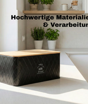 Brotkasten mit Deckel aus Bambus - Brotbox Metall Brotkasten schwarz Brotaufbewahrung 5