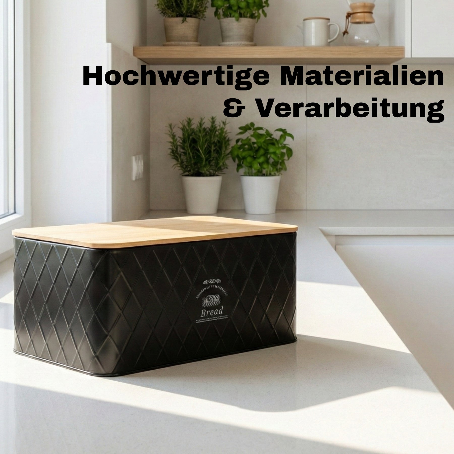 Brotkasten mit Deckel aus Bambus - Brotbox Metall Brotkasten schwarz Brotaufbewahrung 5