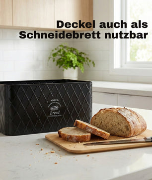 Brotkasten mit Deckel aus Bambus - Brotbox Metall Brotkasten schwarz Brotaufbewahrung 6