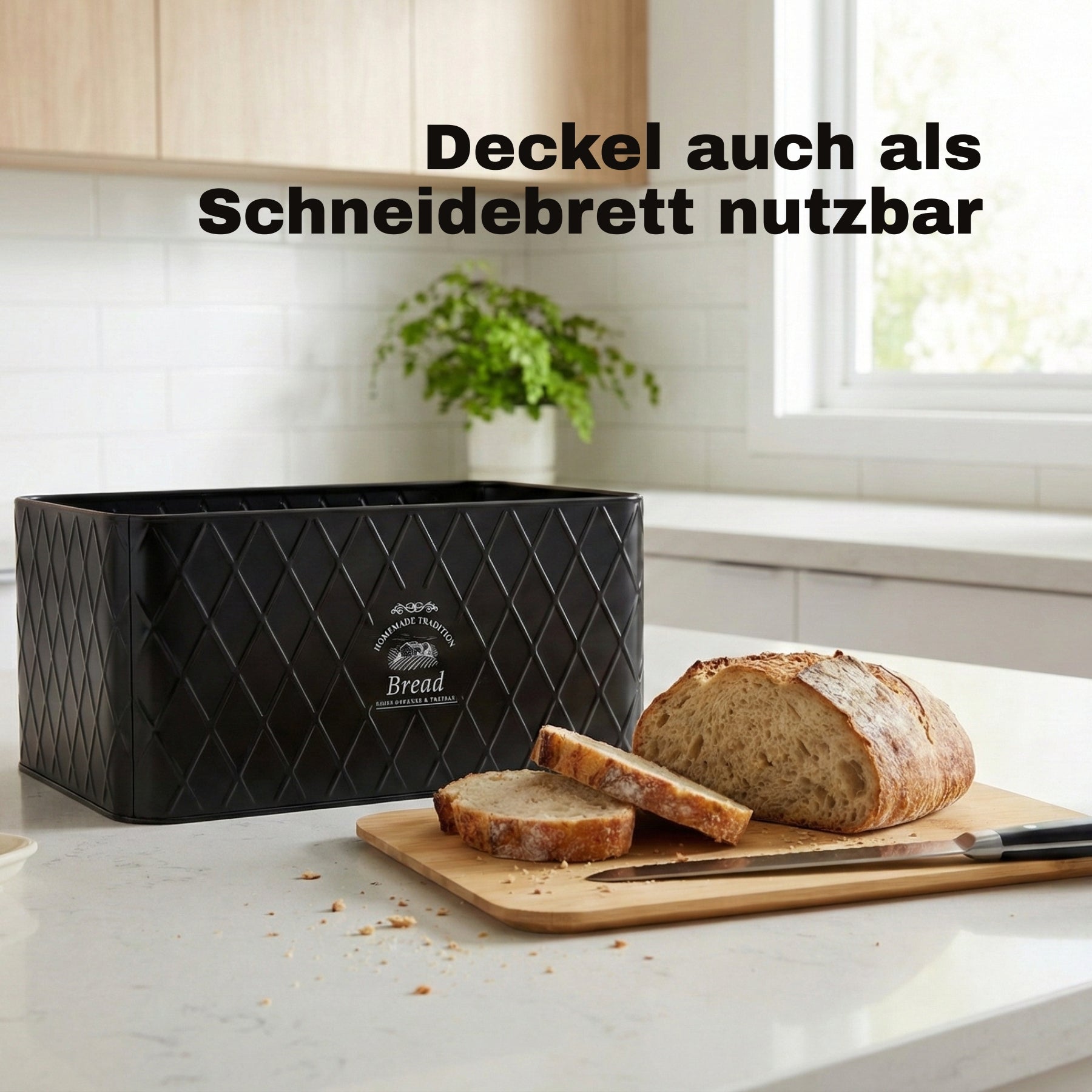 Brotkasten mit Deckel aus Bambus - Brotbox Metall Brotkasten schwarz Brotaufbewahrung 6