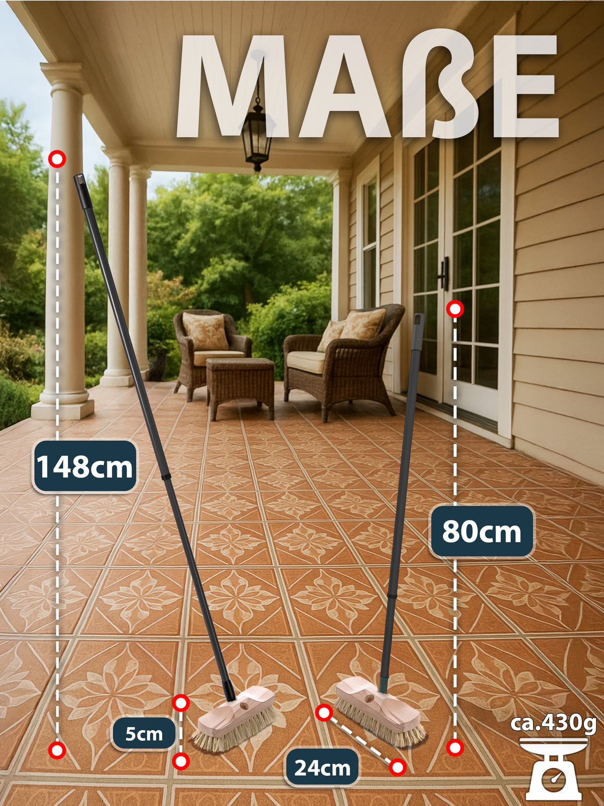 2 Stück Schrubber mit Stiel der Schrubber für Terasse Balkon Garten Innen- Außenbereich image 6