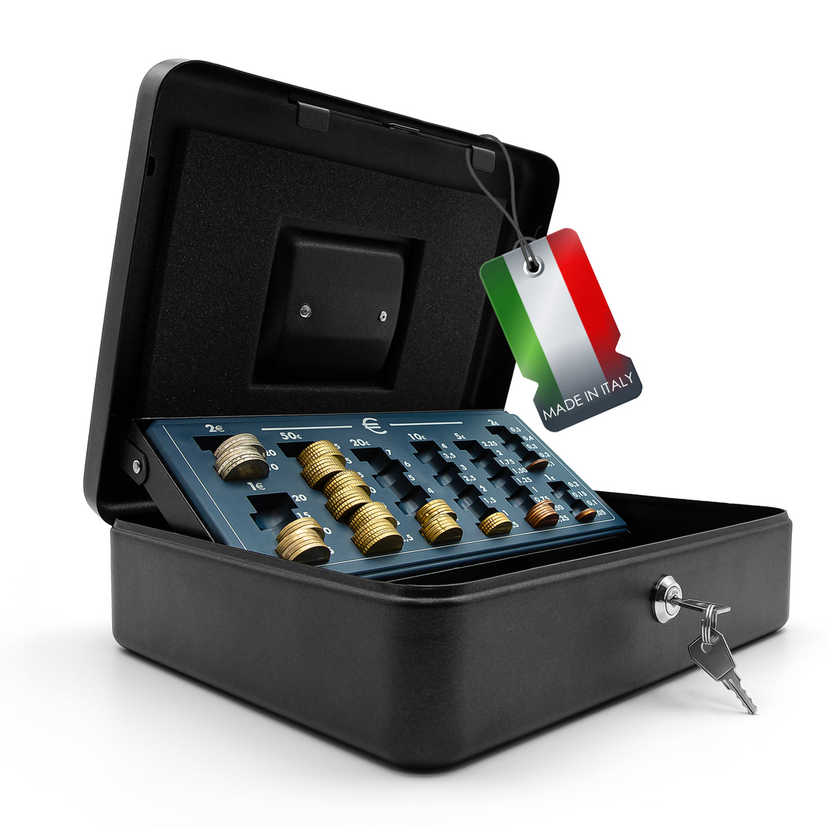 Geldkassette "Made in Italy" abschließbar mit Münzzählbrett 30 x 24 x 9 cm Handkasse Kasse für Bargeld Geldkassette Schwarz BigDean image 1